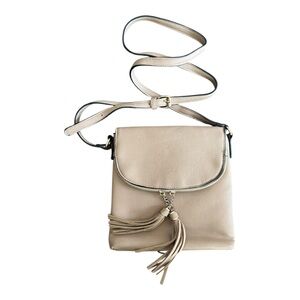 Brentano Vegan Leather Crossbody Purse Bag Flap Gold Tassels Tan Camel 9…